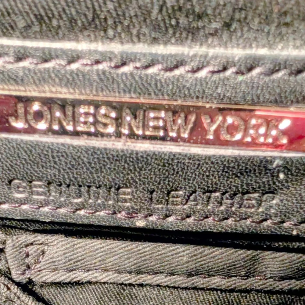 Jones New York Black Leather Satchel Bag Silver Chain Detail Y2K Medium